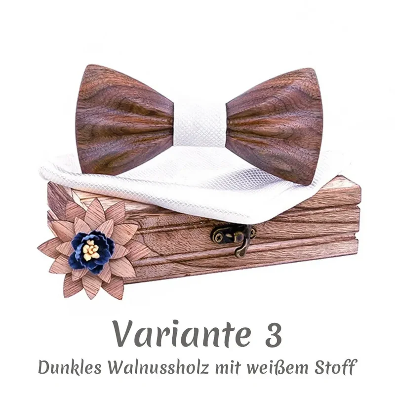 Fliege aus Holz im Set inkl. Einstecktuch in Holz-Geschenkbox
