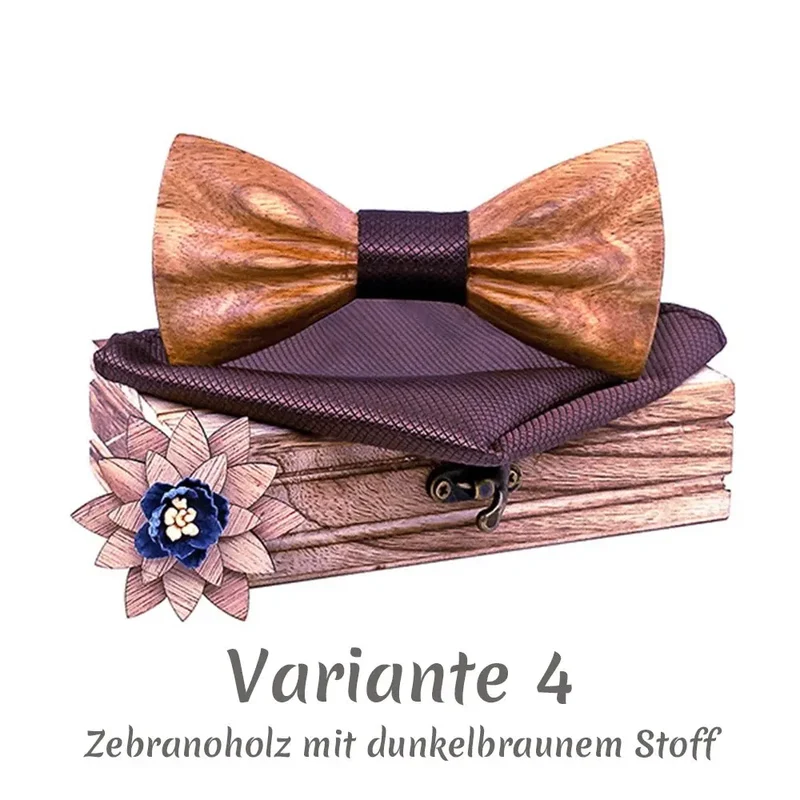 Fliege aus Holz im Set inkl. Einstecktuch in Holz-Geschenkbox