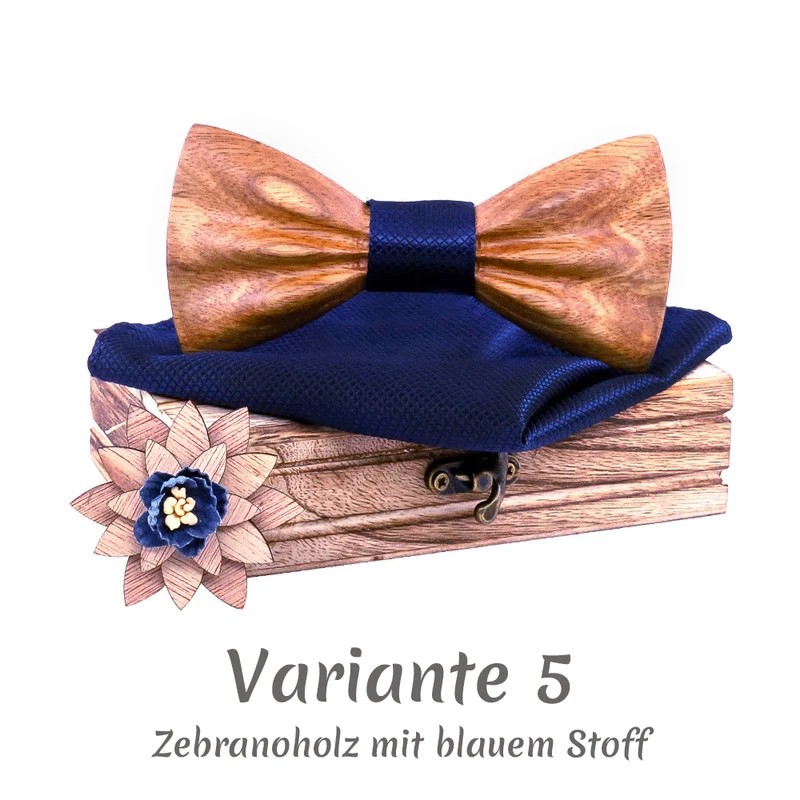 Fliege aus Holz im Set inkl. Einstecktuch in Holz-Geschenkbox