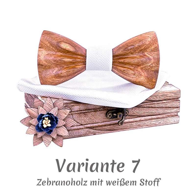 Fliege aus Holz im Set inkl. Einstecktuch in Holz-Geschenkbox