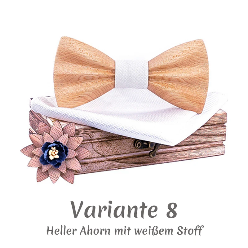 Fliege aus Holz im Set inkl. Einstecktuch in Holz-Geschenkbox
