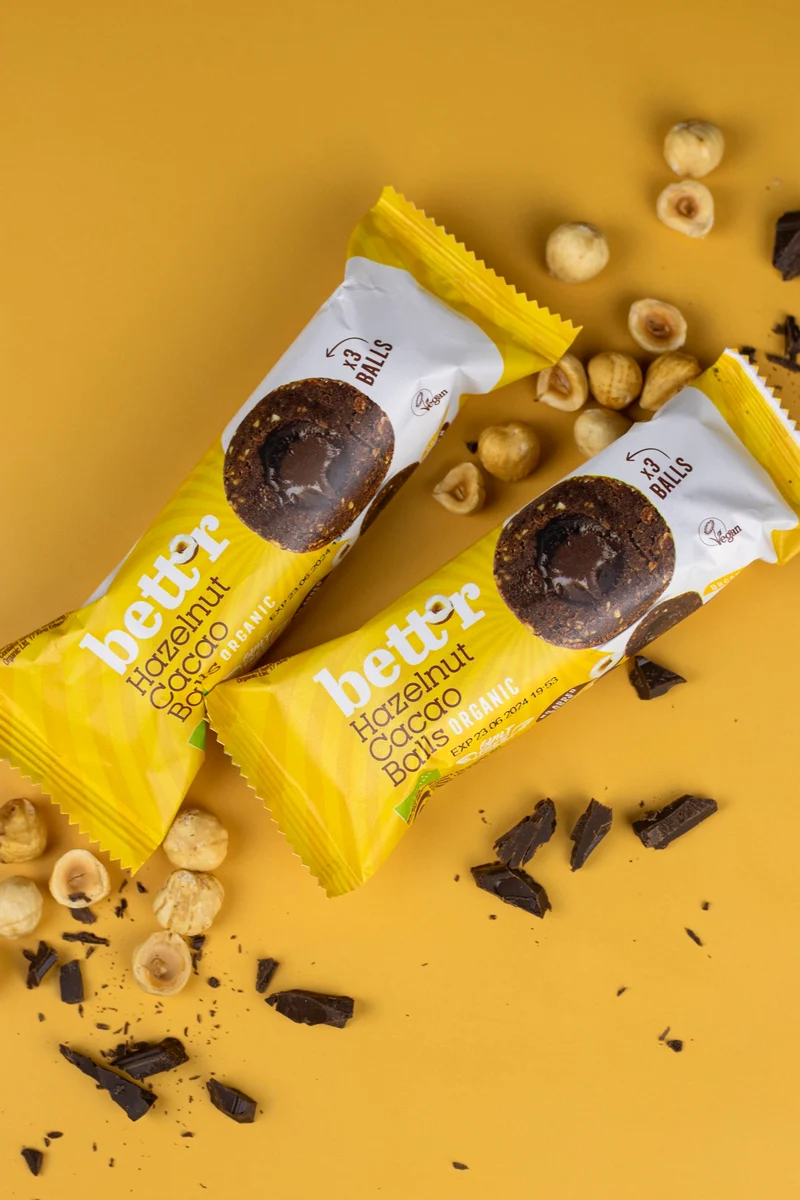 Bio Fruit balls with Hazelnut and Cacao filling, Bett'r
