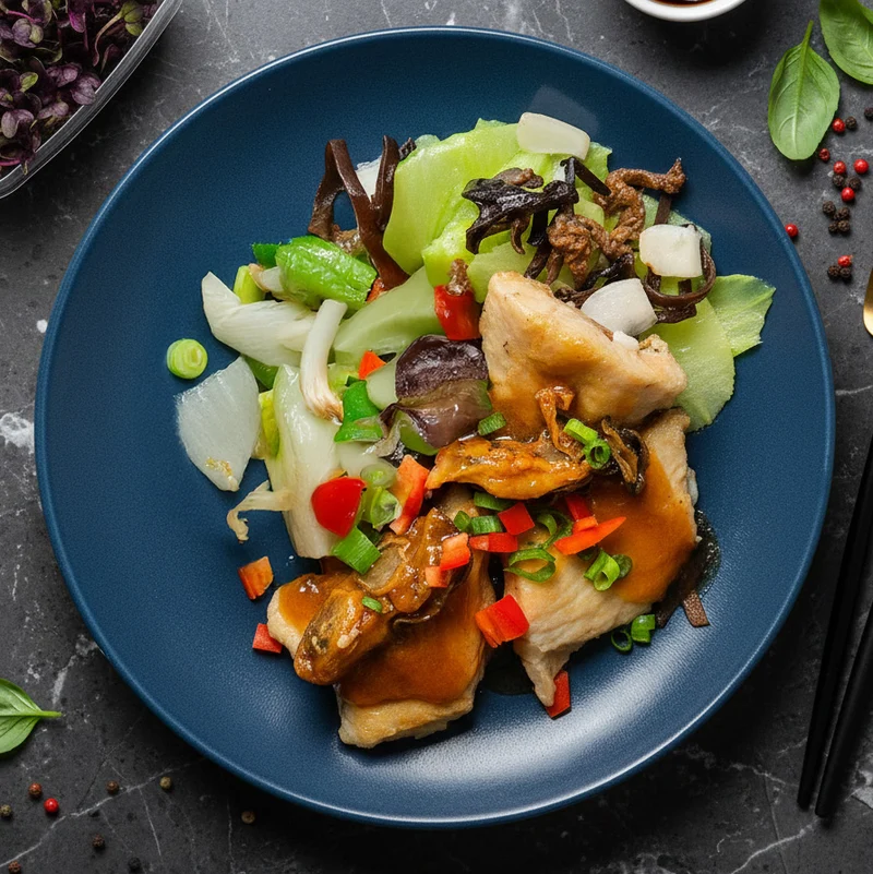 Braised Fish W/ Mushroom And Seasonal Vegetable