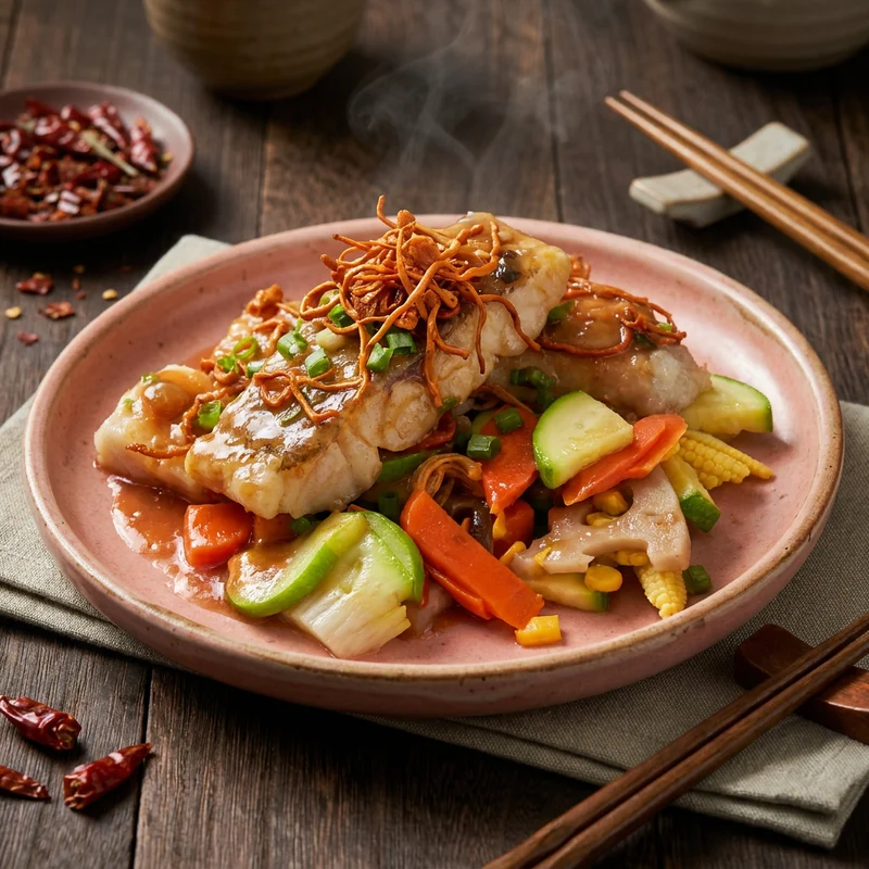 Healthy Stir-Fry Fish Fillet W/ Dried Conpoy, Cordyceps And Seasonal Vegetables