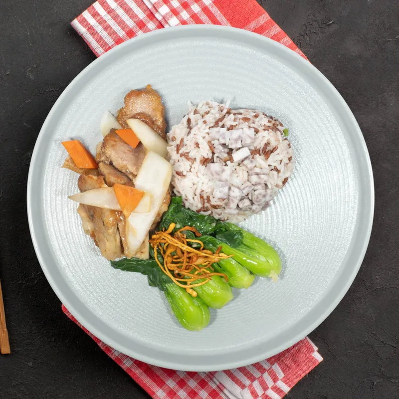 Zhen Jiang Pork Loin w/ Asian Greens And Taro Mix Grain Rice