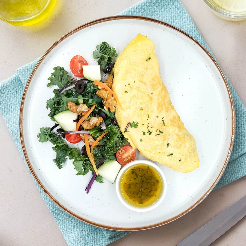 Smoked Salmon And Mushroom Omelette w/ Balsamic Garden Salad