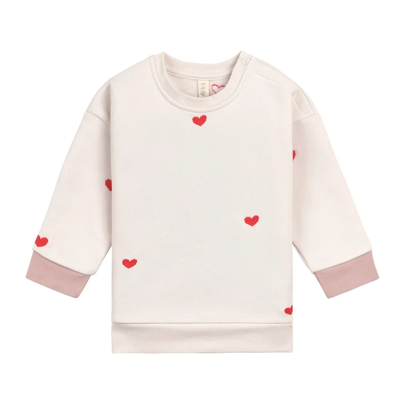 Kinder Sweatshirt - Bio-Baumwolle, Herz Beige