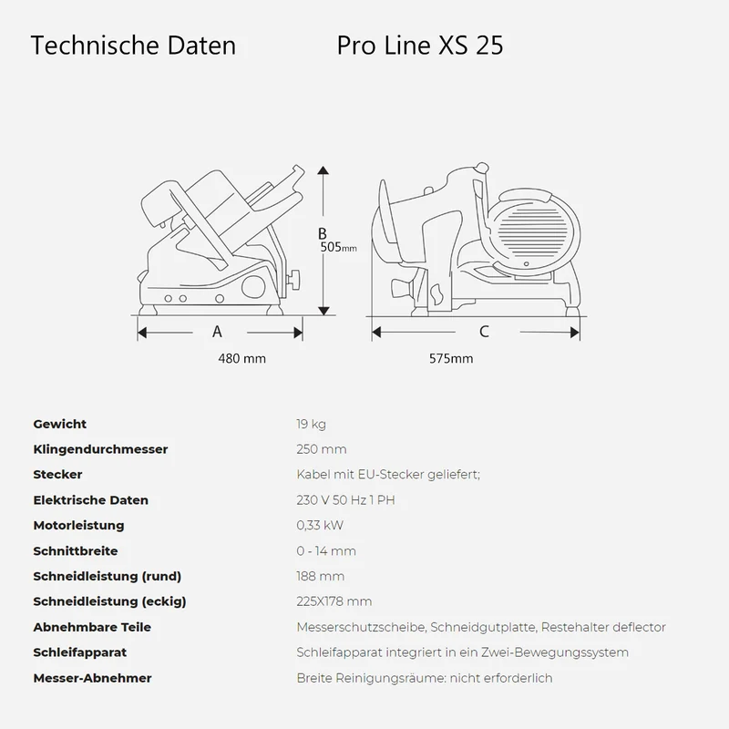 Berkel Pro Line XS 25 Silber, Professionelle Aufschnittmaschine + Fassholz Einlegebrett