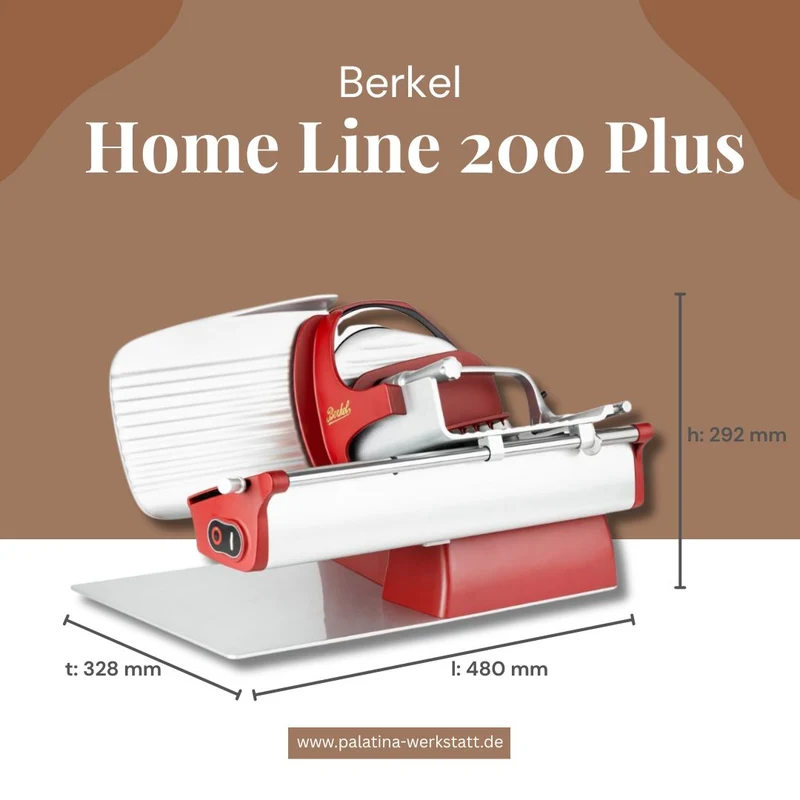 Berkel Home Line 200 Plus rot Matt – Aufschnittmaschine + Schneidebrett + Wellenschliff-Bausatz für Brot