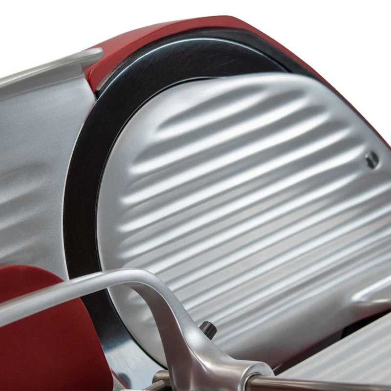 Berkel Home Line 200 Plus rot Matt – Aufschnittmaschine + Schneidebrett + Wellenschliff-Bausatz für Brot