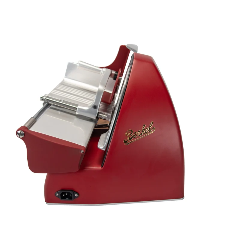 Berkel Home Line 200 Plus rot Matt – Aufschnittmaschine + Schneidebrett + Wellenschliff-Bausatz für Brot
