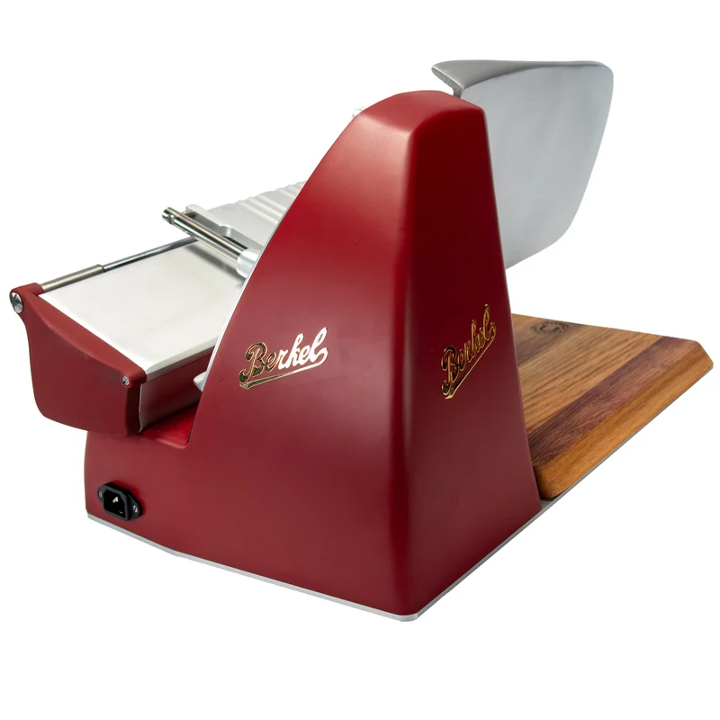 Berkel Home Line 200 Plus rot Matt – Aufschnittmaschine + Schneidebrett + Wellenschliff-Bausatz für Brot