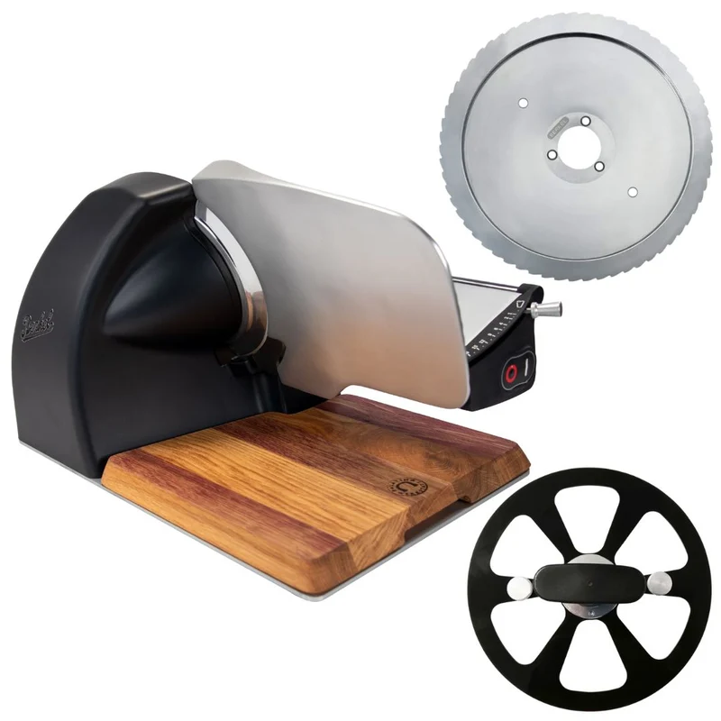 Berkel Home Line 250 Plus Schwarz Matt – Allesschneider + handgefertigtem Schneidebrett + Wellenschliff-Bausatz für Brot