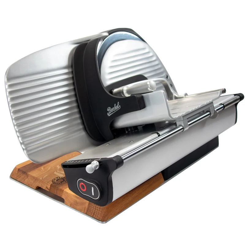 Berkel Home Line 250 Plus Schwarz Matt – Allesschneider + handgefertigtem Schneidebrett + Wellenschliff-Bausatz für Brot