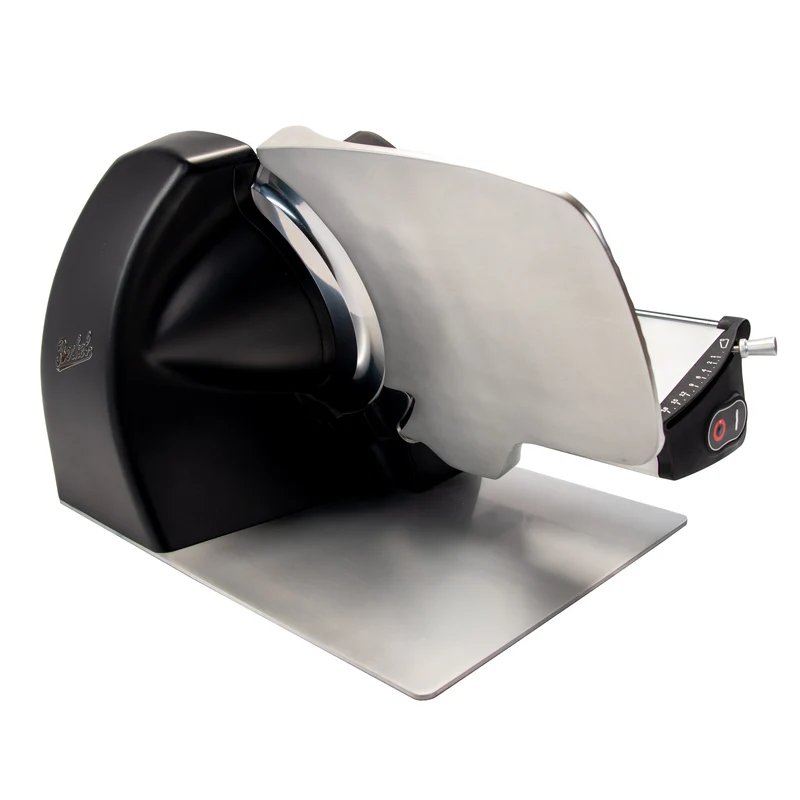 Berkel Home Line 250 Plus Schwarz Matt – Allesschneider + handgefertigtem Schneidebrett + Wellenschliff-Bausatz für Brot