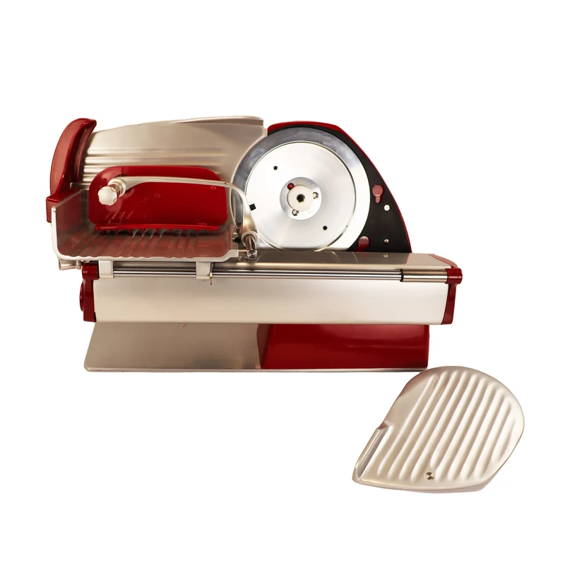 Berkel Home Line 200 Plus Rot – Aufschnittmaschine mit handgefertigtem Schneidebrett & Wellenschliff-Bausatz für Brot