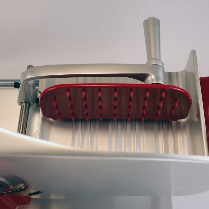 Berkel Home Line 200 Plus Rot – Aufschnittmaschine mit handgefertigtem Schneidebrett & Wellenschliff-Bausatz für Brot