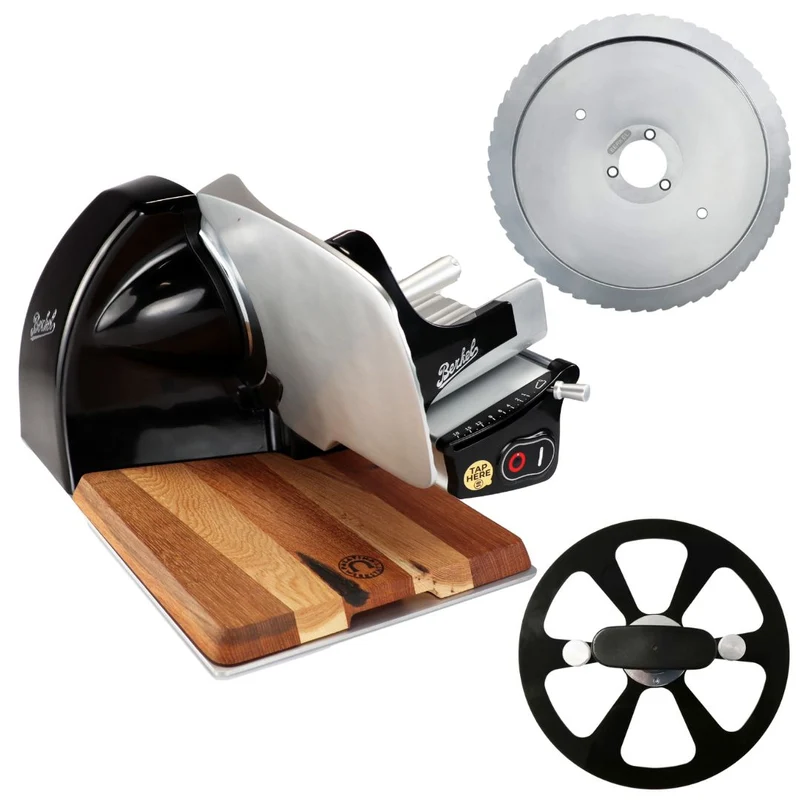 Berkel Home Line 200 Plus Schwarz – Aufschnittmaschine + Einlegebrett & Wellenschliff-Bausatz für Brot