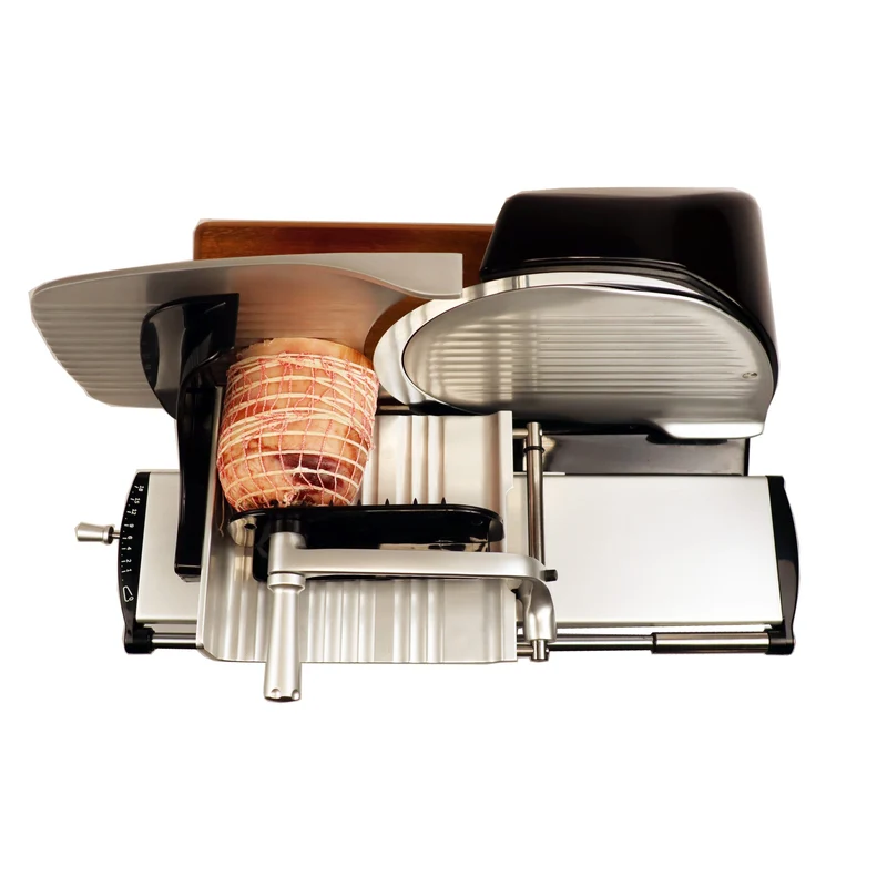 Berkel Home Line 250 Plus schwarz– Aufschnittmaschine mit handgefertigtem Unikat-Schneidebrett & Wellenschliff-Bausatz für Brot
