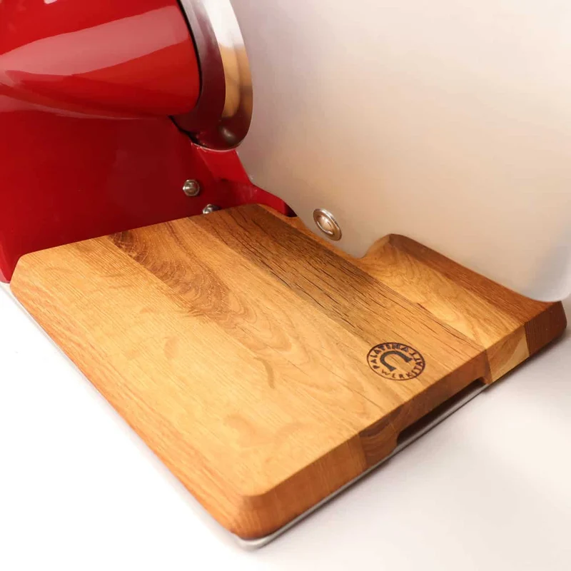 Berkel Home Line 250 Plus Rot – Aufschnittmaschine mit handgefertigtem Schneidebrett & Wellenschliff-Bausatz für Brot