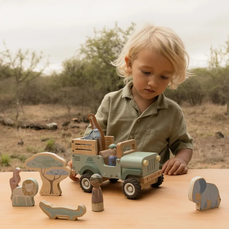Safari-Holzauto mit Tieren – Grün – Safari Friends