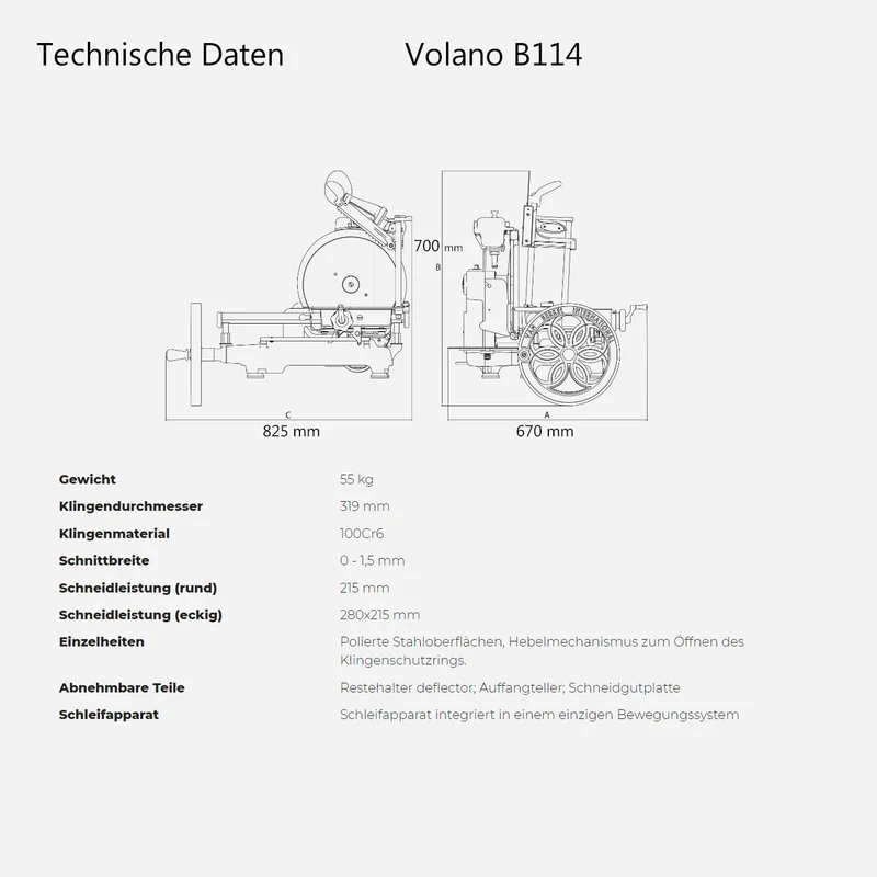 Berkel Volano B114 Abudantia Schwungradmaschine – Limitierte Edition (100 Stück) mit 319 mm Profi-Messer & Eiche Einlegebrett
