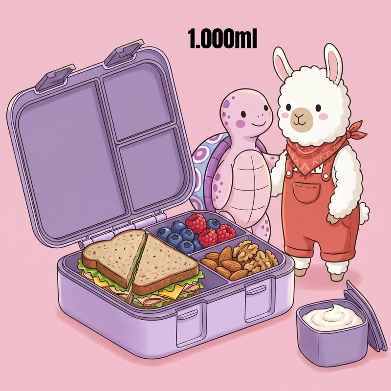 Brotdose mit Fächern, leicht & auslaufsicher - Sticker lila