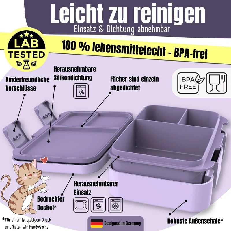 Brotdose mit Fächern, leicht & auslaufsicher - Sticker lila
