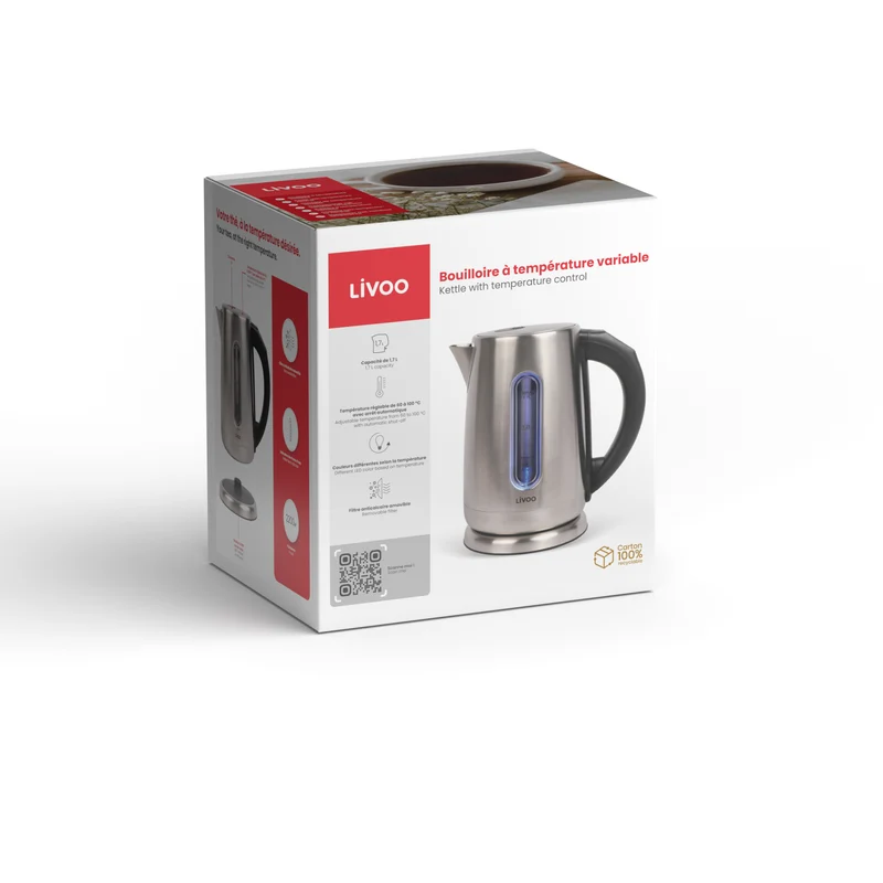 Wasserkocher Edelstahl mit variabler Temperatur 1,7 L