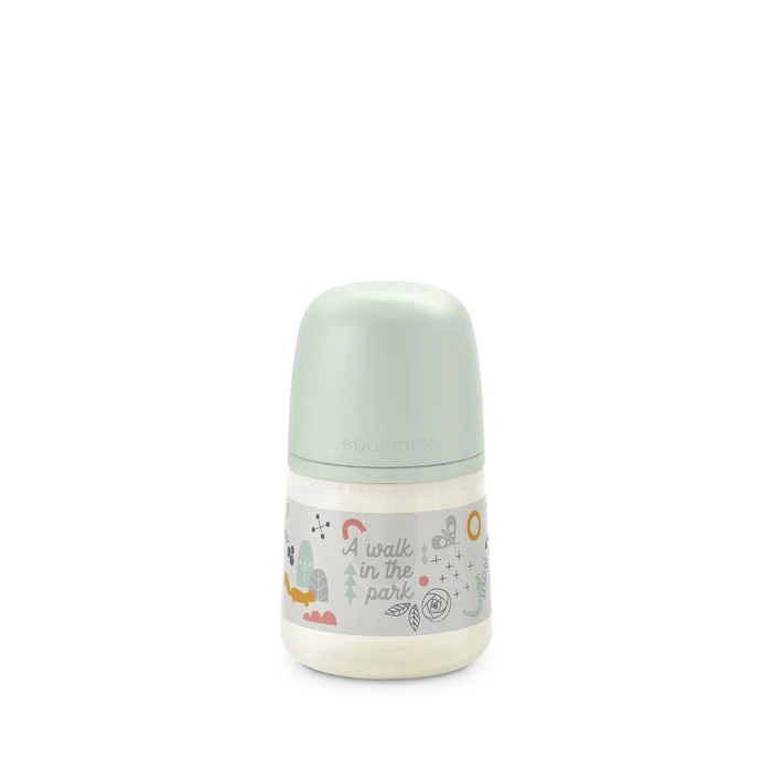 Silikon-Babyflasche mit mittlerem Durchfluss, 150 ml – ein Spaziergang im Park (verschiedene Farben)
