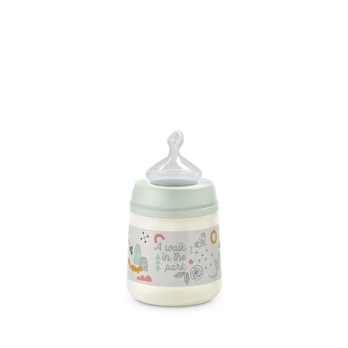 Silikon-Babyflasche mit mittlerem Durchfluss, 150 ml – ein Spaziergang im Park (verschiedene Farben)