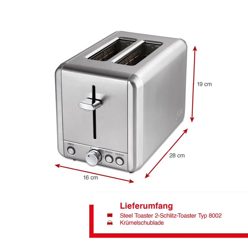 Toaster Steel (Typ 8002) Edelstahl Toaster mit 2 Schlitzen