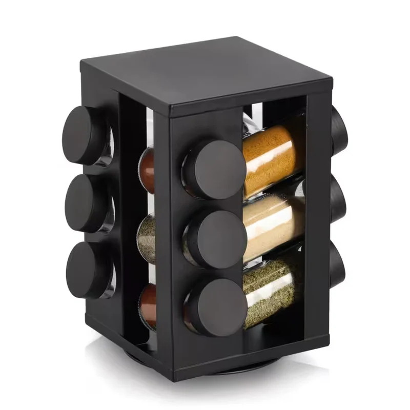 Gewürzrondell mit 12 Gläsern, Metall/Glas, schwarz