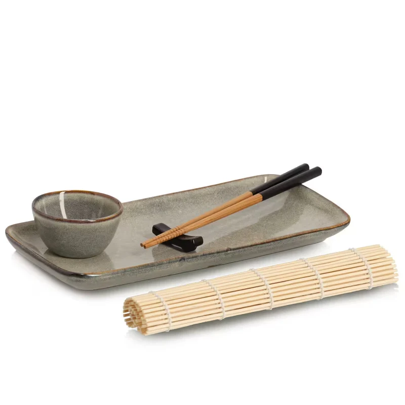 Sushi-Set, 5-tlg., Steingut/Bambus
