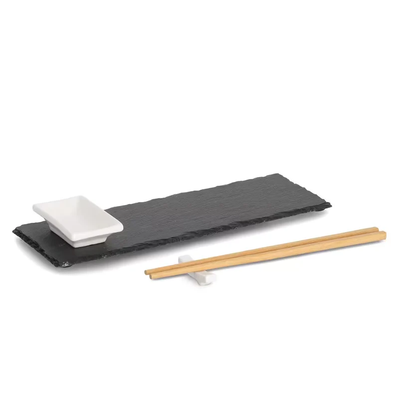 Sushi-Set, 4-tlg., Schiefer/Keramik/Bambus