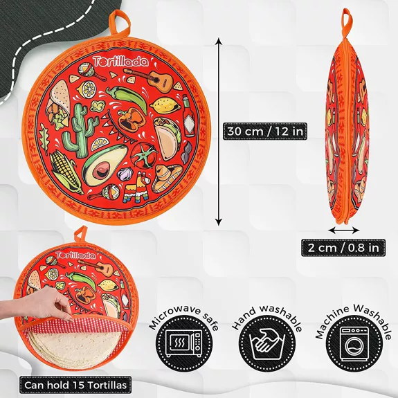 Tortilla Wärmer 30cm mikrowellengeeignet aus Baumwolle/Polyester rot
